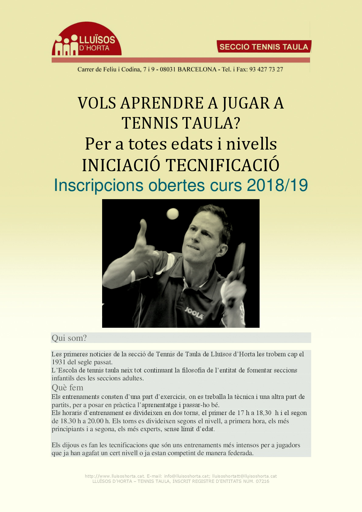 Inscripcions Tennis Taula Inscripcions Tennis Taula