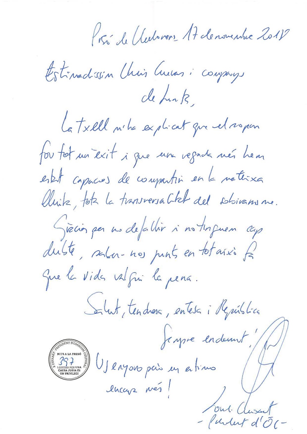 Carta Jordi Cuixart